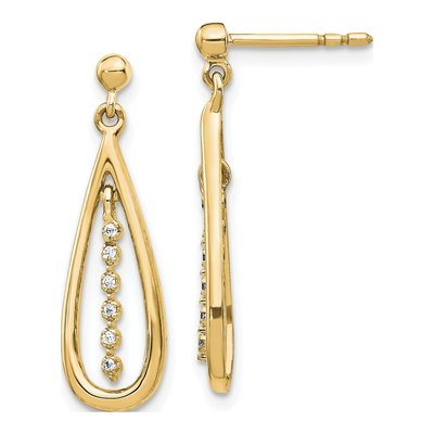 14K Yellow Gold 1/20 ct tw Diamond Teardrop Dangle Earrings