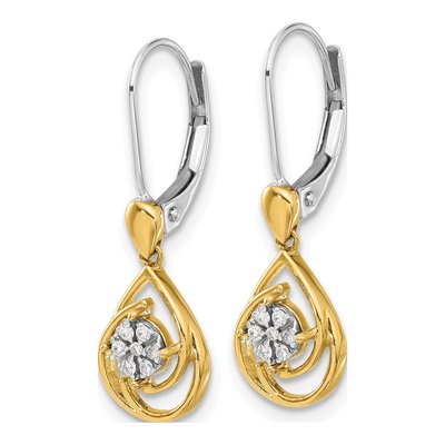 10K Two-Tone Gold 1/15 ct tw Diamond Cluster Teardrop Leverback Earrings – view 2