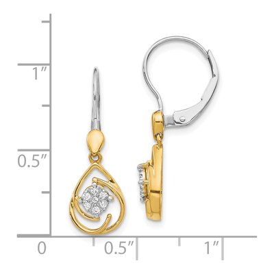 10K Two-Tone Gold 1/15 ct tw Diamond Cluster Teardrop Leverback Earrings – view 4
