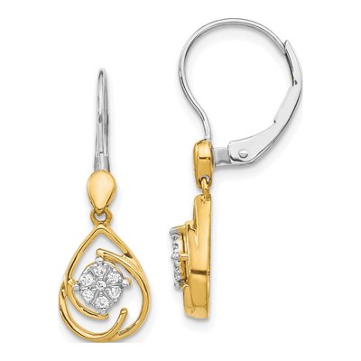 14K Two-Tone Gold 1/15 ct tw Diamond Teardrop Leverback Earrings