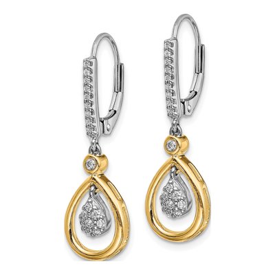 14K Two-Tone Gold 1/4 ct tw Diamond Oval Cluster Leverback Earrings – view 2