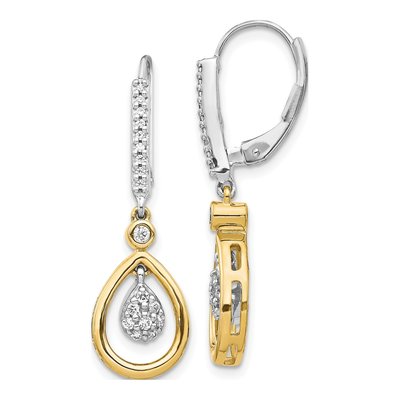 14K Two-Tone Gold 1/4 ct tw Diamond Oval Cluster Leverback Earrings