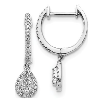 14K White Gold 1/4 ct tw 20mm Diamond Teardrop Cluster Huggie Hoop Earrings