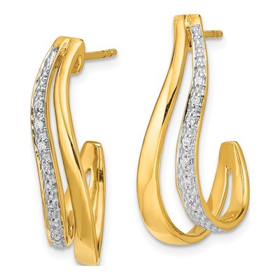 14K Yellow Gold 1/15 ct tw Diamond J- Dangle Earrings – view 2
