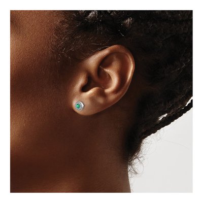 14K White Gold 1/15 ct tw 2.3mm Round Emerald & Diamond Halo Stud Earrings – view 3