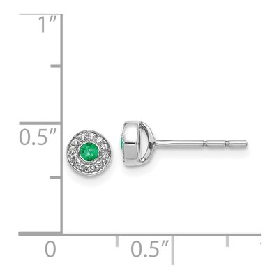 14K White Gold 1/15 ct tw 2.3mm Round Emerald & Diamond Halo Stud Earrings – view 4