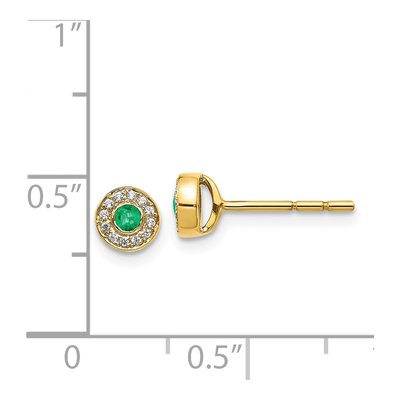 14K Yellow Gold 1/15 ct tw 2.3mm Round Emerald & Diamond Halo Stud Earrings – view 4