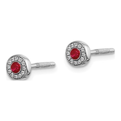 14K White Gold 1/15 ct tw 2.3mm Round Ruby & Diamond Halo Stud Earrings – view 3