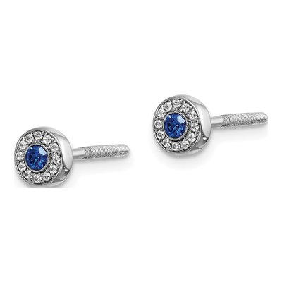 14K White Gold 1/15 ct tw 2.3mm Round Sapphire & Diamond Halo Stud Earrings – view 2