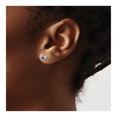 14K White Gold 1/15 ct tw 2.3mm Round Sapphire & Diamond Halo Stud Earrings – view 3