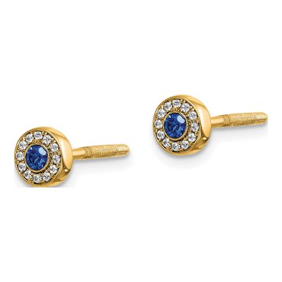 14K Yellow Gold 1/15 ct tw 2.3mm Round Sapphire & Diamond Halo Stud Earrings – view 2