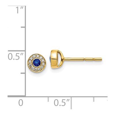 14K Yellow Gold 1/15 ct tw 2.3mm Round Sapphire & Diamond Halo Stud Earrings – view 4