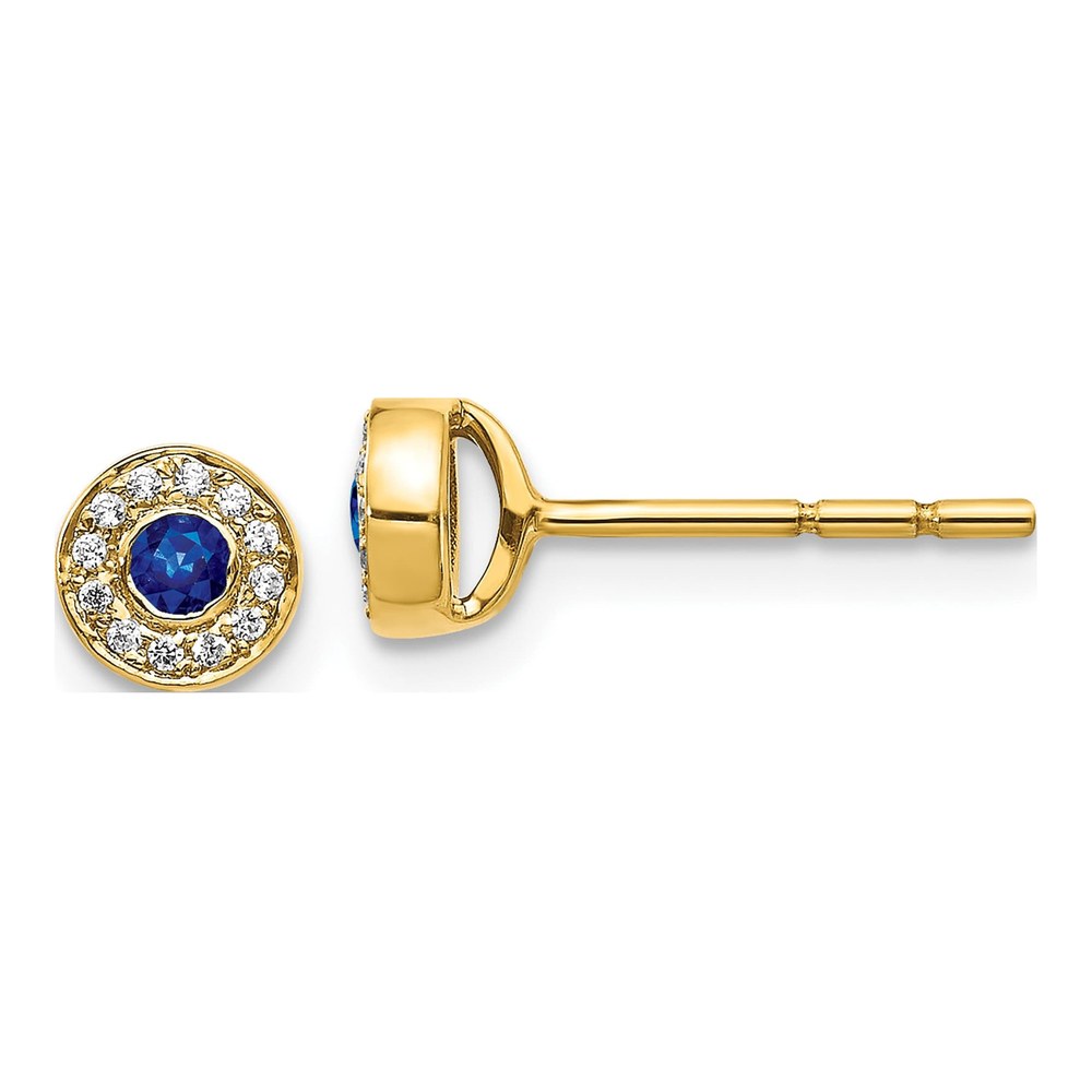 14K Yellow Gold 1/15 ct tw 2.3mm Round Sapphire & Diamond Halo Stud Earrings
