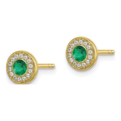 14K Yellow Gold 0.09 ct tw 2.8mm Round Emerald & Diamond Halo Stud Earrings – view 3