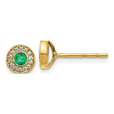 14K Yellow Gold 0.09 ct tw 2.8mm Round Emerald & Diamond Halo Stud Earrings