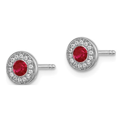 14K White Gold 0.09 ct tw 2.8mm Round Ruby & Diamond Halo Stud Earrings – view 2