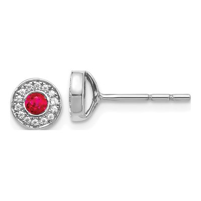 14K White Gold 0.09 ct tw 2.8mm Round Ruby & Diamond Halo Stud Earrings