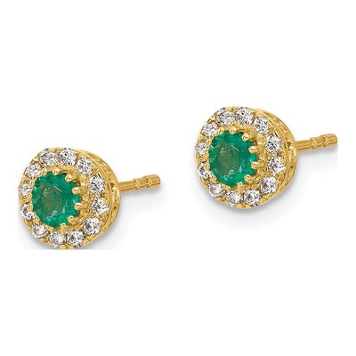 14K Yellow Gold 1/6 ct tw 3.5mm Round Emerald & Diamond Halo Stud Earrings – view 3
