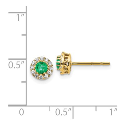 14K Yellow Gold 1/6 ct tw 3.5mm Round Emerald & Diamond Halo Stud Earrings – view 5