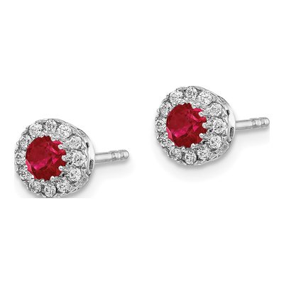 14K White Gold 1/6 ct tw 3.5mm Round Ruby & Diamond Halo Stud Earrings – view 2