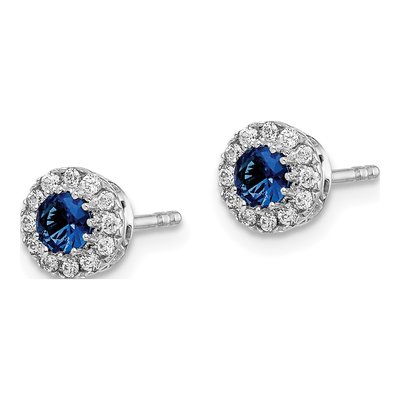 14K White Gold 1/6 ct tw 3.5mm Round Sapphire & Diamond Halo Stud Earrings – view 2