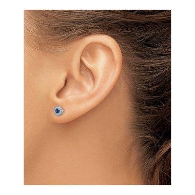 14K White Gold 1/6 ct tw 3.5mm Round Sapphire & Diamond Halo Stud Earrings – view 3