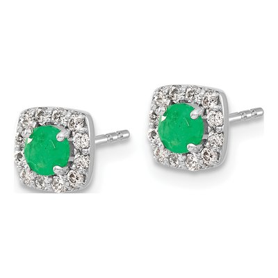 14K White Gold 0.22 ct tw 3.7mm Round Emerald & Diamond Square Halo Stud Earrings – view 3