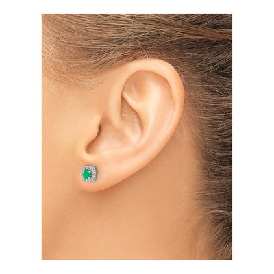 14K White Gold 0.22 ct tw 3.7mm Round Emerald & Diamond Square Halo Stud Earrings – view 4