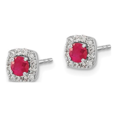 14K White Gold 0.22 ct tw 3.7mm Round Ruby & Diamond Square Halo Stud Earrings – view 3
