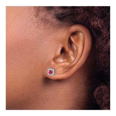 14K White Gold 0.22 ct tw 3.7mm Round Ruby & Diamond Square Halo Stud Earrings – view 4
