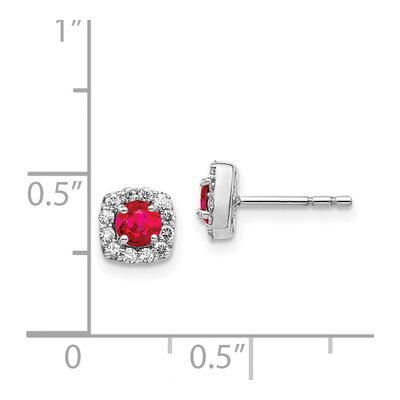 14K White Gold 0.22 ct tw 3.7mm Round Ruby & Diamond Square Halo Stud Earrings – view 5