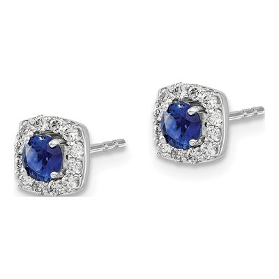 14K White Gold 0.22 ct tw 3.7mm Round Sapphire & Diamond Halo Stud Earrings – view 2