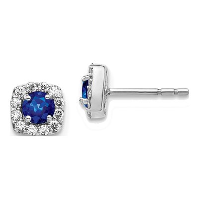 14K White Gold 0.22 ct tw 3.7mm Round Sapphire & Diamond Halo Stud Earrings
