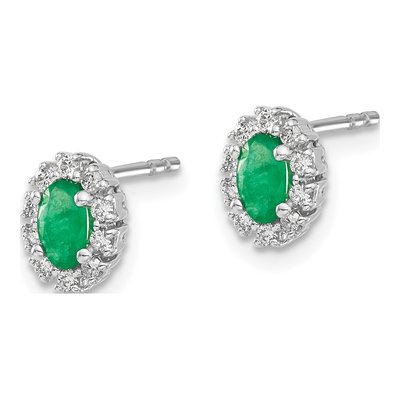 14K White Gold 1/5 ct tw Oval Lab-Created Emerald & Lab-Grown Diamond Halo Stud Earrings – view 2