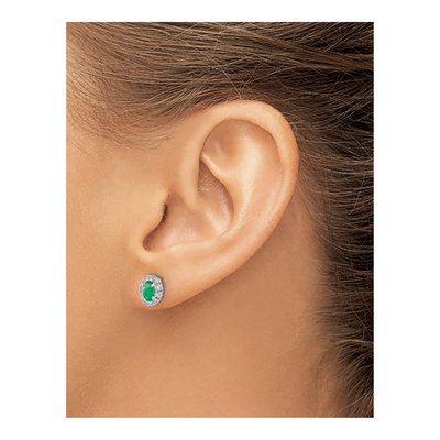 14K White Gold 1/5 ct tw Oval Lab-Created Emerald & Lab-Grown Diamond Halo Stud Earrings – view 3