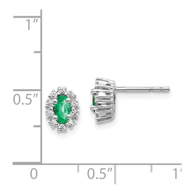 14K White Gold 1/5 ct tw Oval Lab-Created Emerald & Lab-Grown Diamond Halo Stud Earrings – view 4