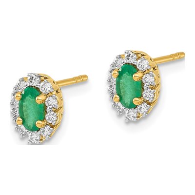 14K Yellow Gold 1/5 ct tw Oval Lab-Created Emerald & Lab-Grown Diamond Halo Stud Earrings – view 2