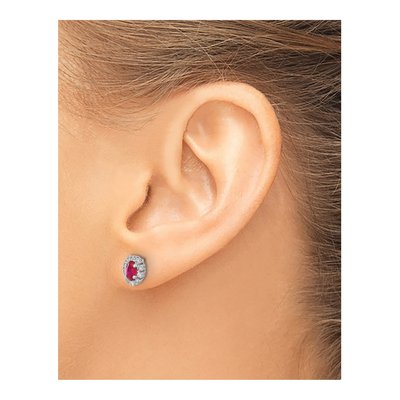 10K White Gold 1/5 ct tw Oval Ruby & Diamond Halo Stud Earrings – view 3