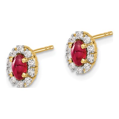10K Yellow Gold 1/5 ct tw Ruby & Diamond Oval Halo Stud Earrings – view 2