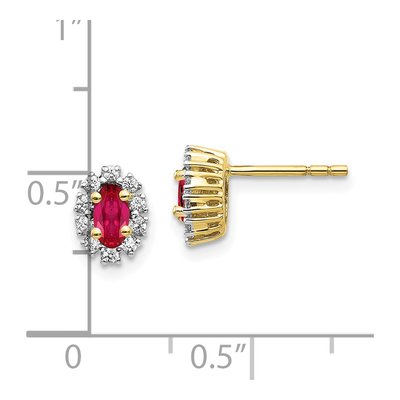 10K Yellow Gold 1/5 ct tw Ruby & Diamond Oval Halo Stud Earrings – view 4