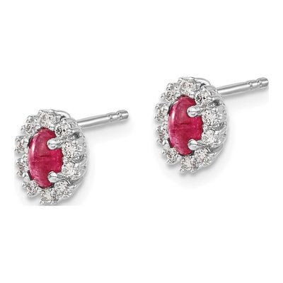 14K White Gold 1/5 ct tw Oval Lab-Created Ruby & Lab-Grown Diamond Halo Stud Earrings – view 3