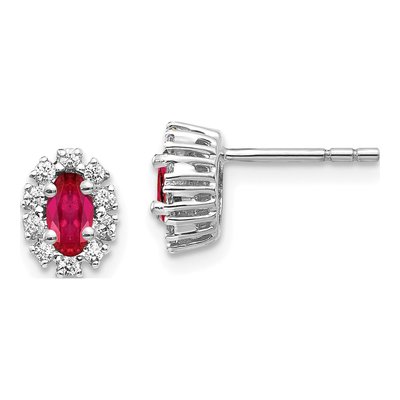 14K White Gold 1/5 ct tw Oval Lab-Created Ruby & Lab-Grown Diamond Halo Stud Earrings