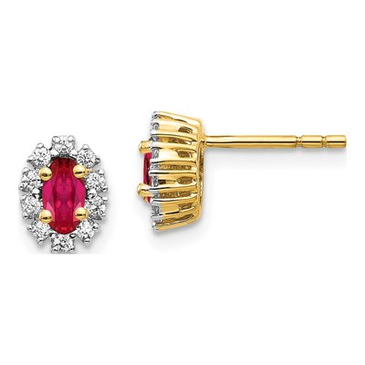 14K Yellow Gold 1/5 ct tw Ruby & Diamond Oval Halo Stud Earrings