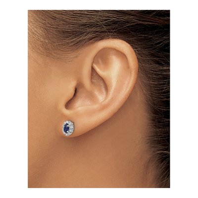 10K White Gold 1/5 ct tw Oval Sapphire & Diamond Halo Stud Earrings – view 4