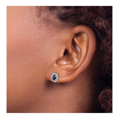 14K White Gold 1/5 ct tw Sapphire & Diamond Oval Halo Stud Earrings – view 4