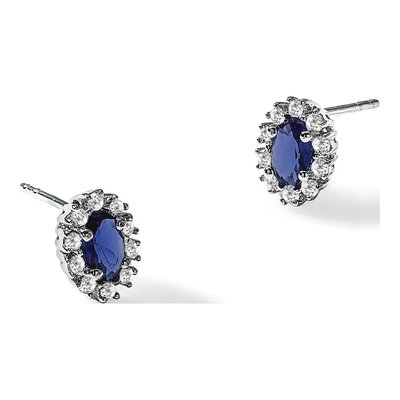 14K White Gold 1/5 ct tw Sapphire & Diamond Oval Halo Stud Earrings – view 6