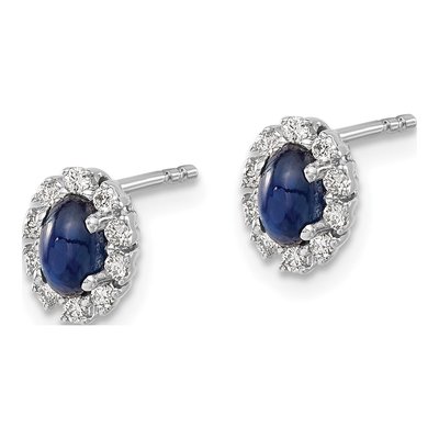 14K White Gold 1/5 ct tw Oval Lab-Created Sapphire & Lab-Grown Diamond Halo Stud Earrings – view 3