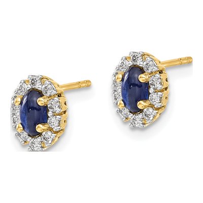 14K Yellow Gold 1/5 ct tw Oval Lab-Created Sapphire & Lab-Grown Diamond Halo Stud Earrings – view 3