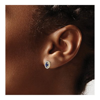 14K Yellow Gold 1/5 ct tw Oval Lab-Created Sapphire & Lab-Grown Diamond Halo Stud Earrings – view 4