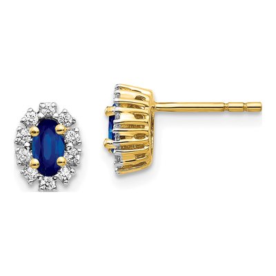 14K Yellow Gold 1/5 ct tw Oval Lab-Created Sapphire & Lab-Grown Diamond Halo Stud Earrings